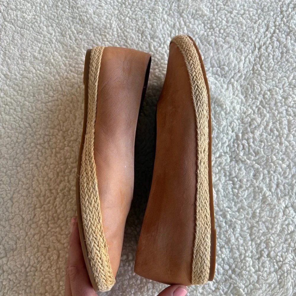 Eileen Fisher Tour Tan Leather Espadrille Flats Women's 8.5 Jute Slip On‎ Shoes